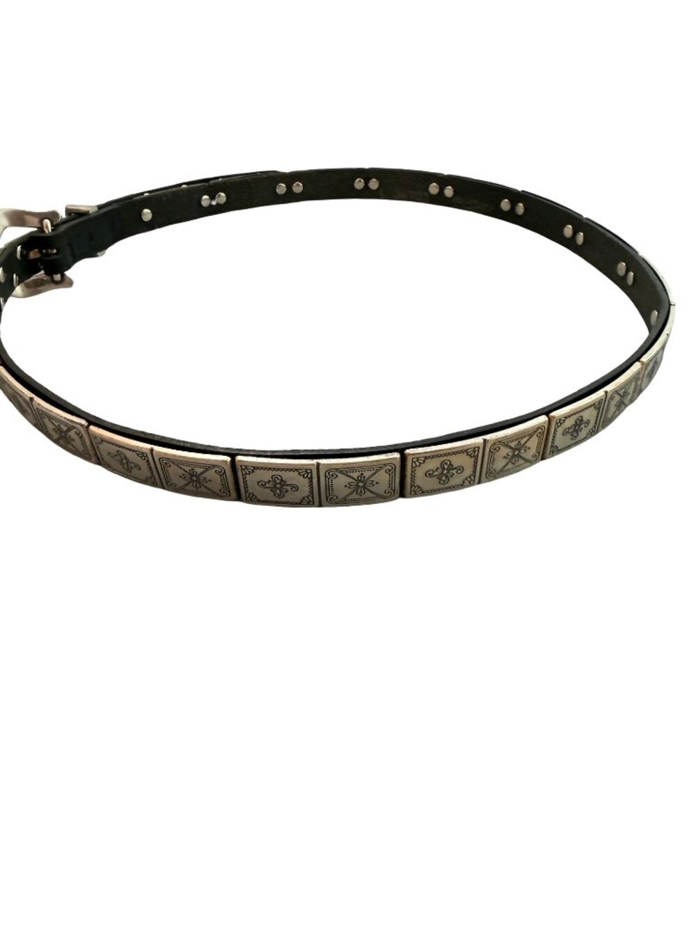Brighton Black Silver Studded Tile Concho Belt Vintage Southwestern Link Women's - Picture 3 of 10